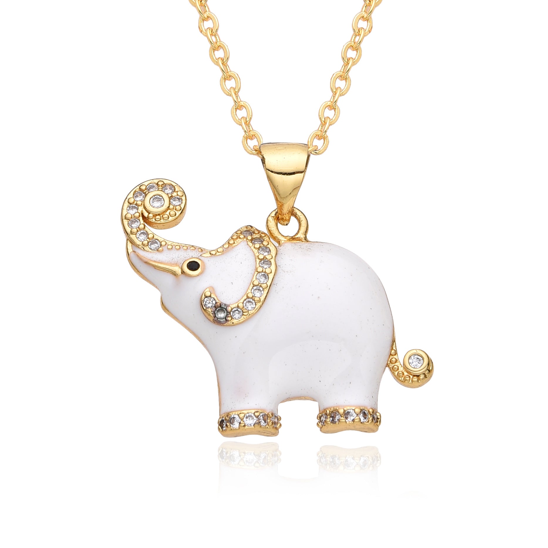 Wholesale Colorful Oil Dripping Elephant Micropaved Zirconia Necklace